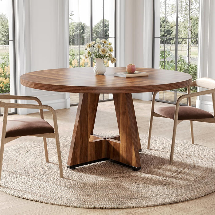round Dining Table for 4-6 People, 47 Inches Dining Room Table with Wooden Pedestal Base, Brown Dinner Tables, Circle Kitchen Tables for Dining Room, Kitchen, Living Room(Table Only)