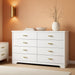 8 Drawer Wood Lateral Dresser, Big Wide Chest of Drawers Storage Organizer with Metal Gold Handles Home Bedroom (White)