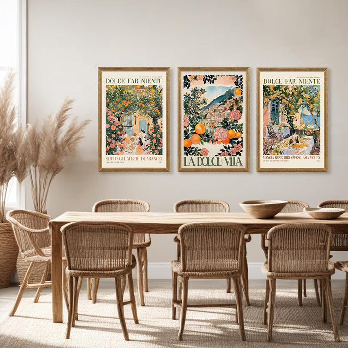Triptych Dolce Far Niente Framed Cnavas Wall Art 20X30 Inches X3 | Wooden Frame, Uv-Resistant Ink, Giclée Printing Process, Pre-Installed Hooks Make It Easy to Hang Home or Office Wall Decor