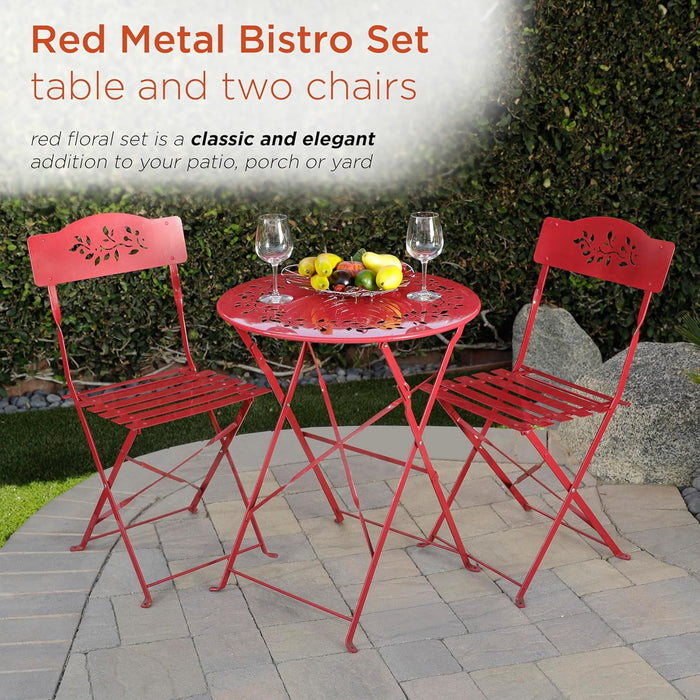 Indoor/Outdoor 3-Piece Bistro Set Folding Table and Chairs Patio Seating, Red