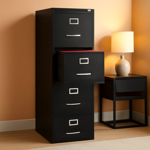 Hirsh 15" W 4 Drawer Vertical File Cabinet, Black, Letter 16699-1 Each