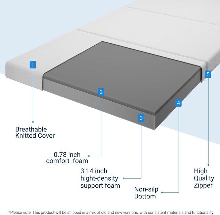 Folding Mattress, 4 Inch Trifold Mattress, Queen Size Folding Mattress for Indoor, Rv/Camper Van, Travel, Camping, Guest Room-Breathable Cover & Non-Slip Bottom