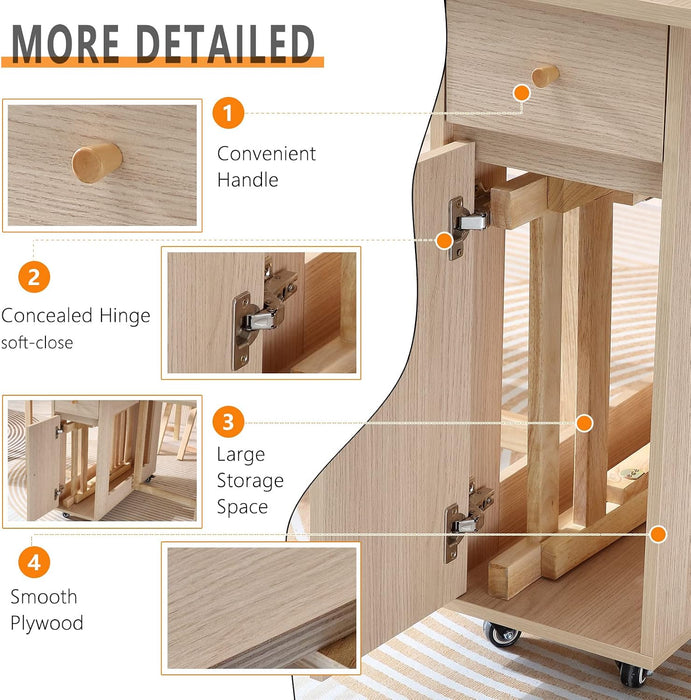 Drop Leaf Folding Dining Table with Storage, Wheels, Space Saving | Foldable Design, 18Mm Thick Plywood, 300 Lbs Capacity, Locking Wheels, Farmhouse Style, for Living Room Kitchen Small Spaces