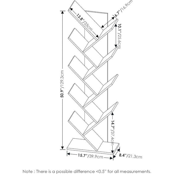 Bookshelf 9-Tier Floor Standing Tree Bookcase, Espresso