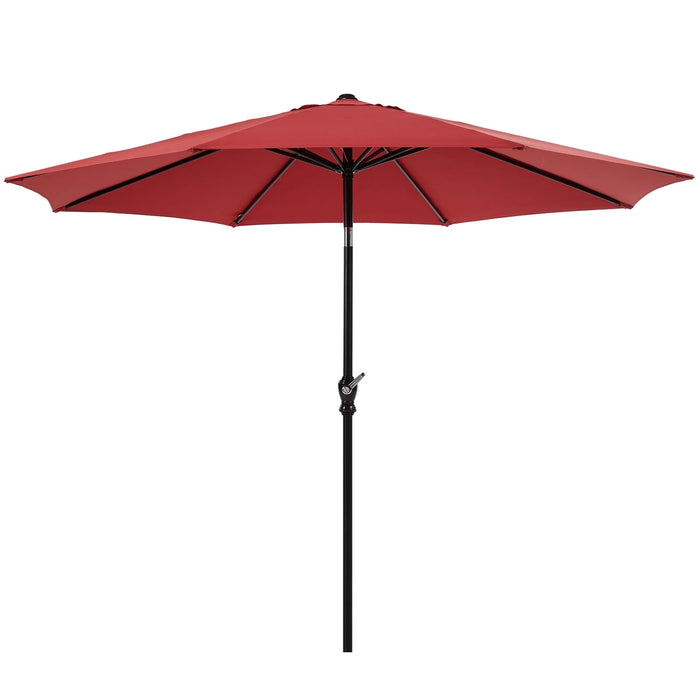 9FT Outdoor Patio Umbrella with Push Button Tilt and Crank Handle, Market Umbrella with 8 Sturdy Umbrella Ribs, UV Protection, Waterproof, Red