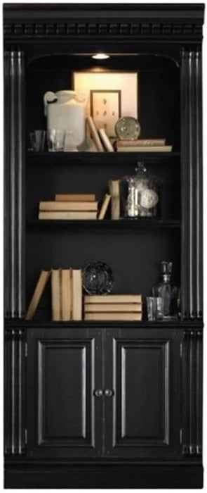 Traditional 3 Shelf Bookcase with One Canister Light Controlled in Black with Reddish Brown Rub Though