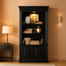 Traditional 3 Shelf Bookcase with One Canister Light Controlled in Black with Reddish Brown Rub Though
