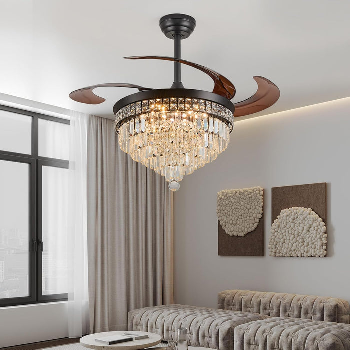 48" Crystal Retractable Ceiling Fan with Light - (Glam, Black)