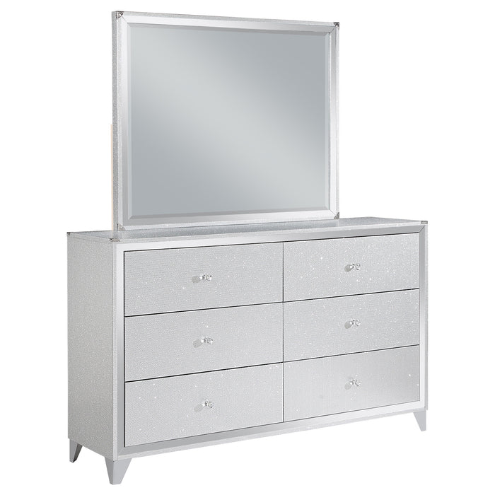 Larue 6-Drawer Rectangular Wood Dresser with Mirror Silver