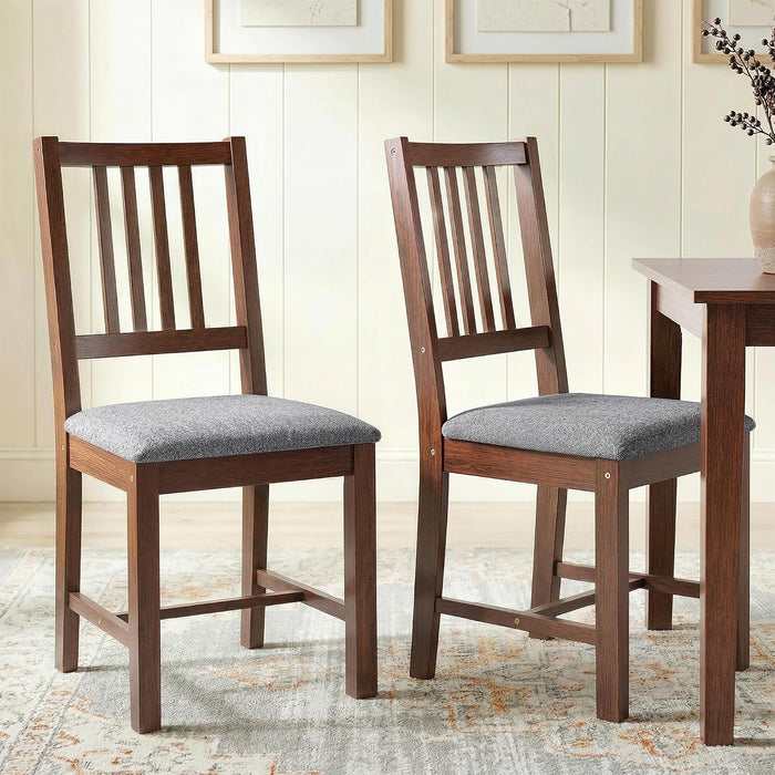 Wooden Dining Chairs Set of 2 with Slat Back, Farmhouse, Walnut