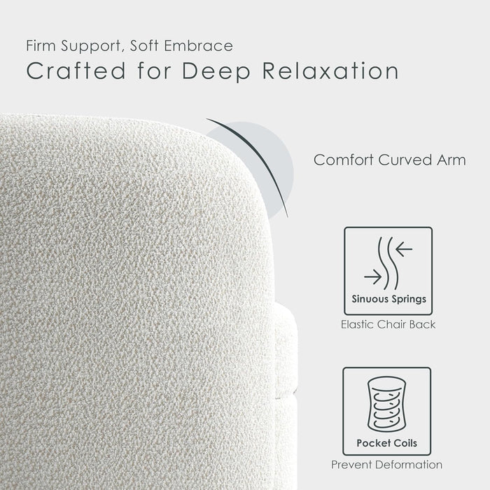 Nimiane Modern Boucle 3 Piece Sofa Set with Curved Arms and Wooden Legs, Accent Furniture Sets for Living Room, Home Office, Bedroom, Lounge, Off-White