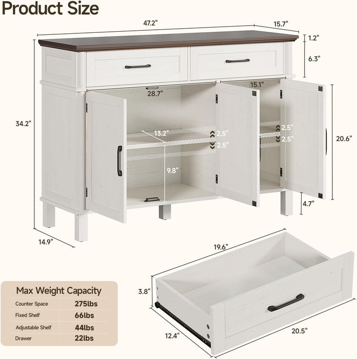 48-Inch Farmhouse Style Sideboard With Storage Drawers