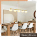 Golden Linear Midcentury Chandelier Quintuple Globes