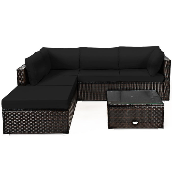 6 Pieces Outdoor Patio Rattan Sectional Sofa Set with Coffee Table