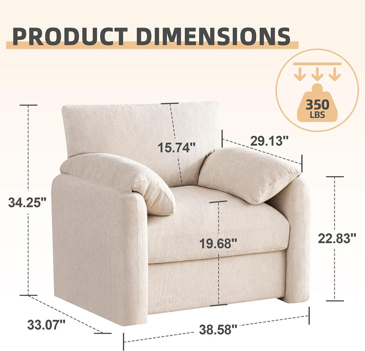 Beige Chenille Upholstered Oversized Armchair 38.6 Inch