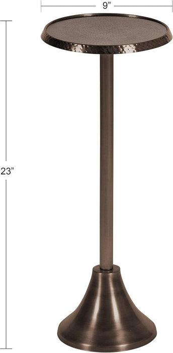 Sanzo Modern Pedestal Drink Table, 9 X 9 X 23, Bronze, Decorative End Table with Hammered Tabletop
