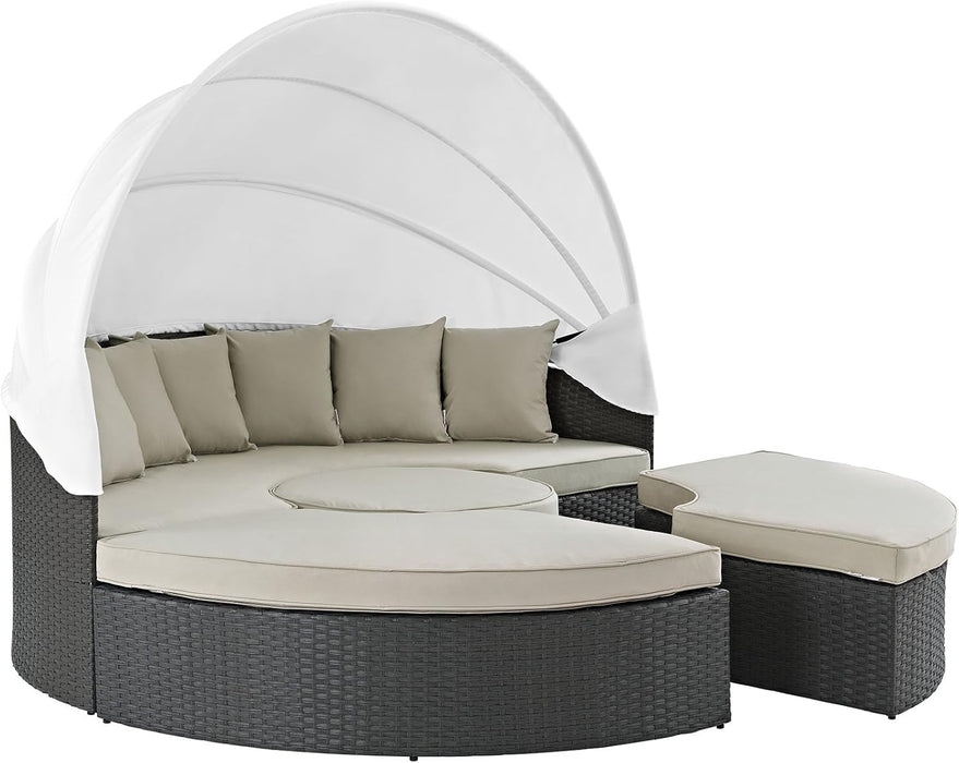 Sojourn Outdoor Patio Sunbrella Sectional Daybed with Canopy in Antique Canvas Beige