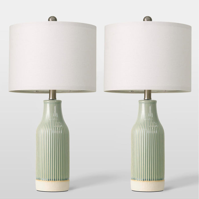 23.5" Bedside Lamps Set of 2,Green Ceramic Table Lamp for Bedroom