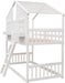White SolidWood Playhouse BunkBed TwinOverTwin WithRoof Kids
