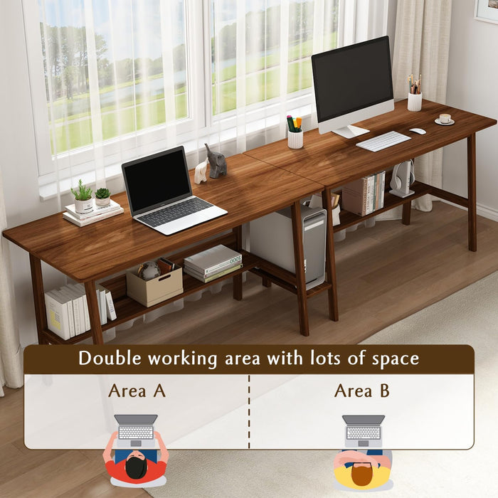 Walnut 110 Inches Twin Person Computer Workstation