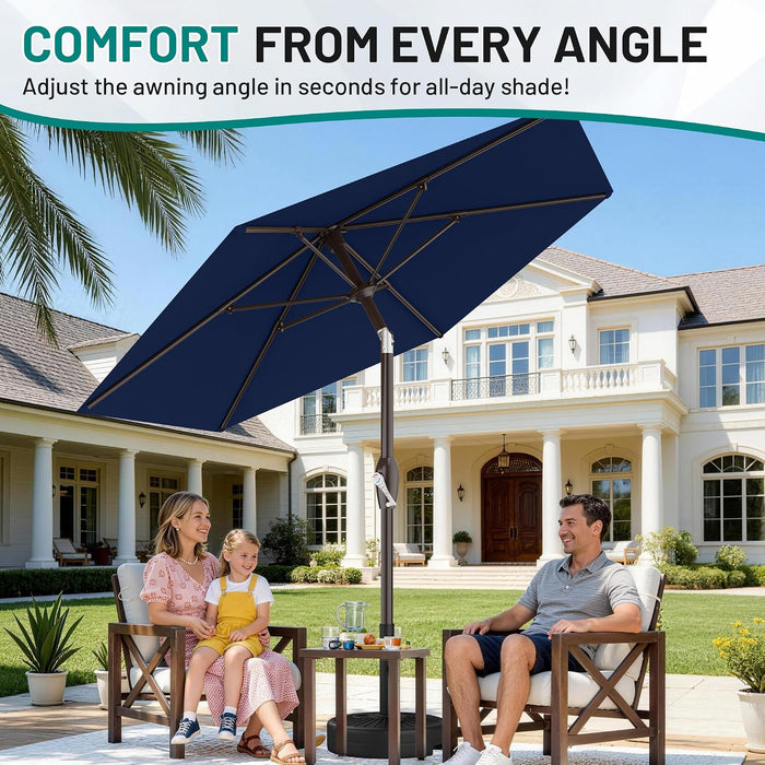 7.5FT Patio Umbrella Table Market Umbrella with 6 Sturdy Ribs, Button Tilt/Crank Heavy-Duty round Outdoor Umbrellas for Garden, Deck, Backyard,And Pool, Navy