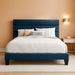 Full Platform Bed Frame with Upholstered Fabric Headboard, Mattress Foundation with Strong Wooden Slats Support, No Box Spring Needed, Blue