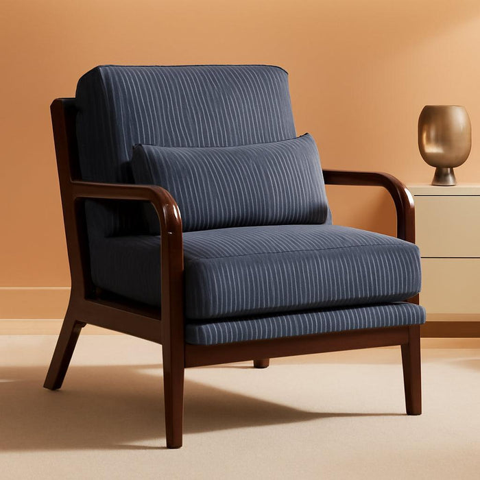 AC1 Accent Chair, Mid-Century Modern Armchair with Wood Frame, Comfy Corduroy Upholstered Reading Chair with Lumbar Pillow, 8" Thick Cushion for Living Room Bedroom Sunroom(Grey)