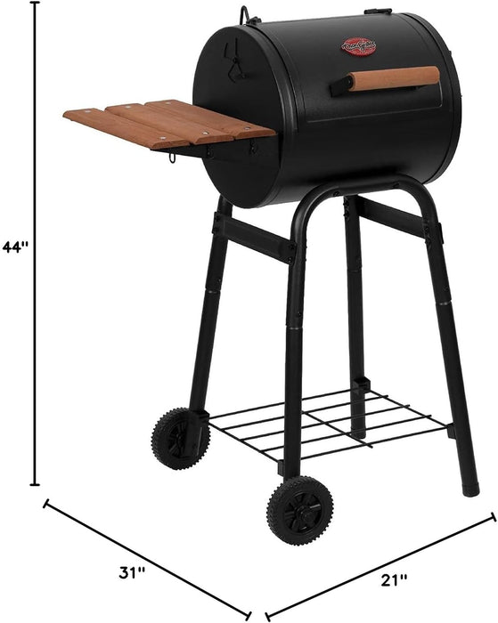 ® Patio Pro Charcoal Grill and Smoker with Cast Iron Grates, Premium Wood Shelf and Damper Control, 250 Cooking Square Inches in Black, Model E1515