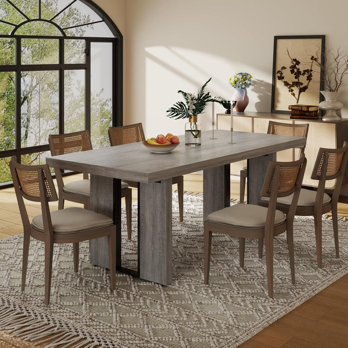 71" Large Dining Table, Rustic Farmhouse Dinner Table for 6 to 8 People, Rectangular Thick Kitchen Table with Heavy Duty Legs for Dining Room (Rustic Gray)