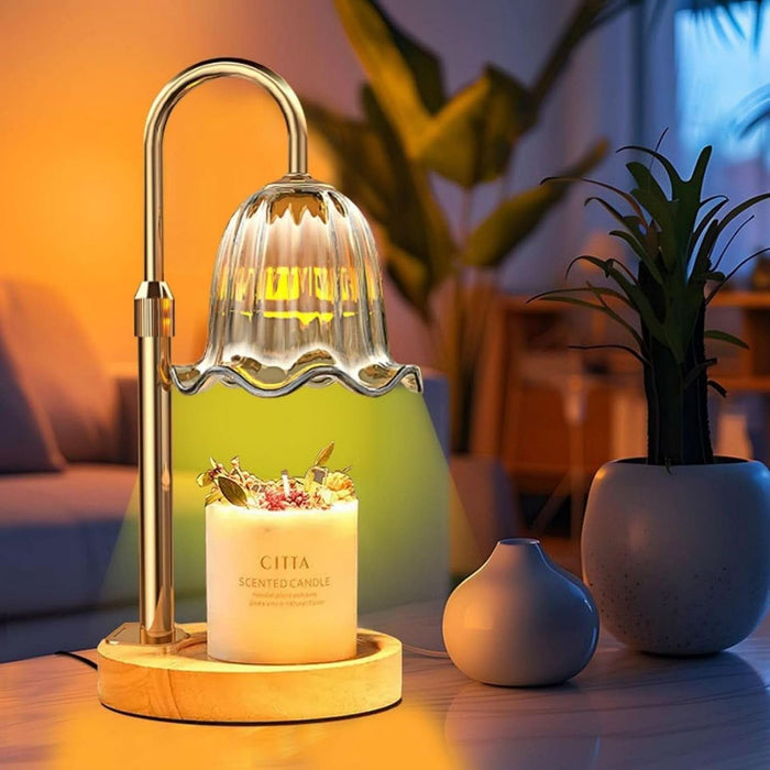 Crystal Candle Warmer Lamp with Timer & Dimmable Light, Wall Mount Option，Adjustable Height Wax Melt Warmer for Jar Candles – Amber Gold | New Upgraded Home Decor Gift for Women/Mom/Birthday