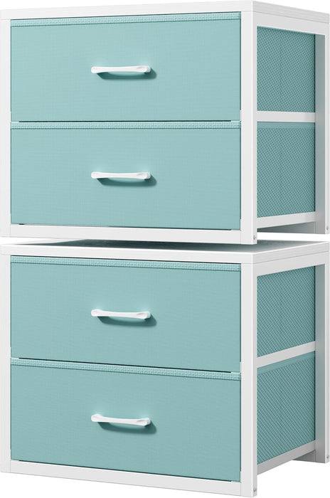 Stackable Storage Drawers Closet Organizers and Storage Fabric Blue 2 Drawer Dresser for Bedroom 2 Packs Modern