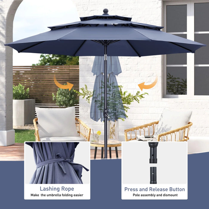 Patio Umbrella 10 Ft Outdoor Umbrella with 3 Tiers Adjustable Outdoor Market and Crank Tilt Perfect Table Umbrella for Garden Lawn Backyard Pool, Navy Blue