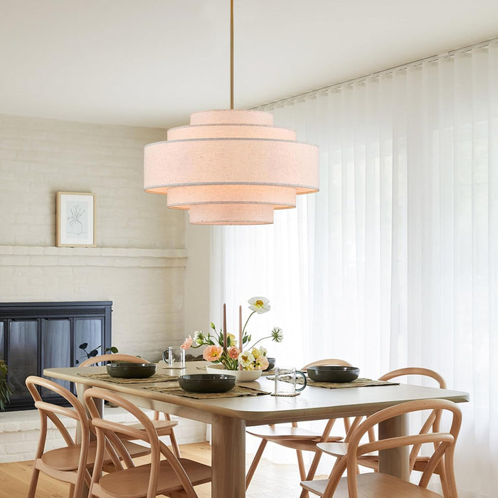 Drum Chandelier 25Inch GoldFinish Dining Room Luminaire