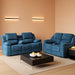 Recliner Sofa Set for Living Room Set, Reclining Sofa and Loveseat Set for Reclinier Sofa with Drop down Table/Double Recliner Loveseat with Storage Console/Blue Linen