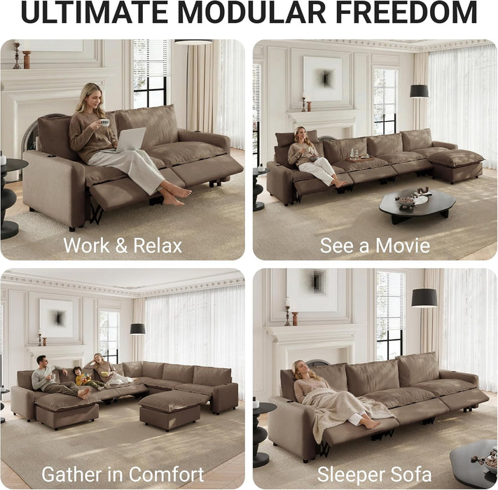83.46" Power Reclining Sofa with Wireless Charging & Heated Seats,Smart Recliner Sectional Couch,Zero Gravity Recliner Sofa,Deep Seat Cloud Couch for Living Room Home Theater.Khaki,2 Seats