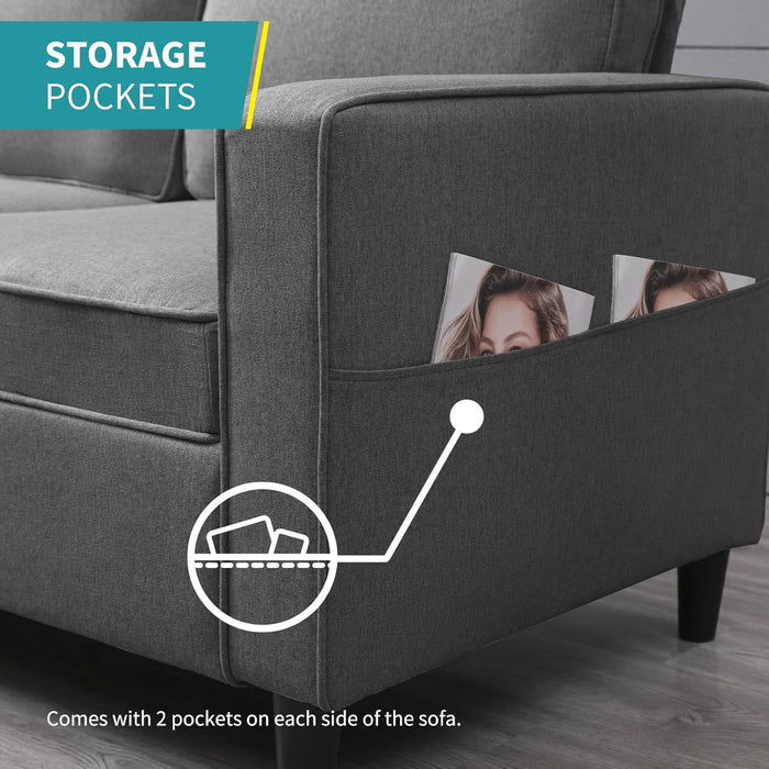 78" W Sectional Couches for Living Room, Linen L-Shaped Sofa with Storage Ottoman and Armchair, 3 Seater Sofa with Ottoman and Accent Chair Couch Furniture Set for Office/Apartment