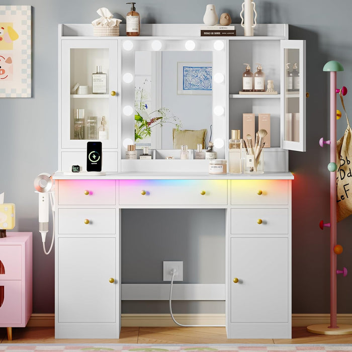White Makeup Vanity Desk With AmbientIllumination LED