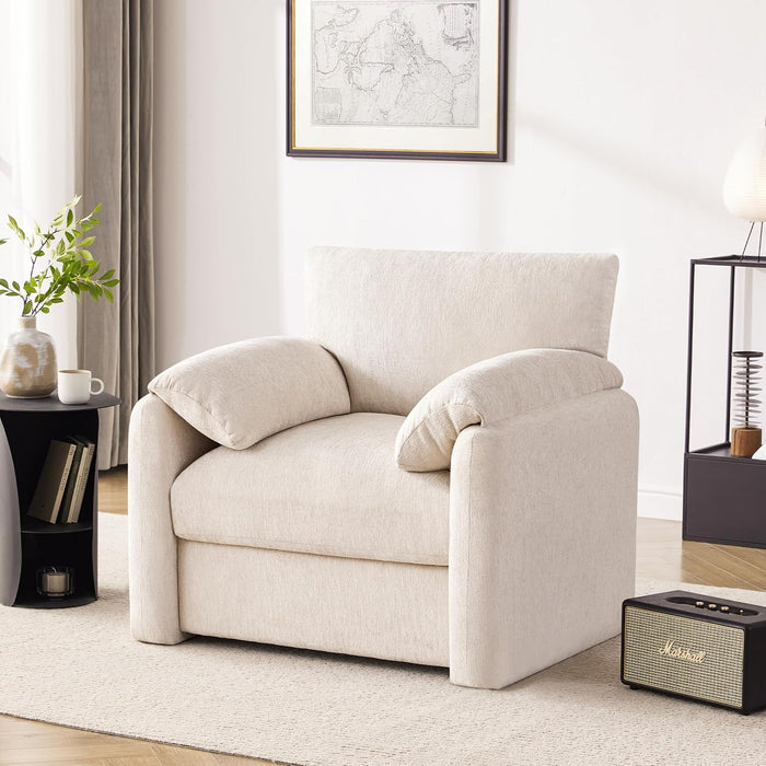 Beige Chenille Upholstered Oversized Armchair 38.6 Inch