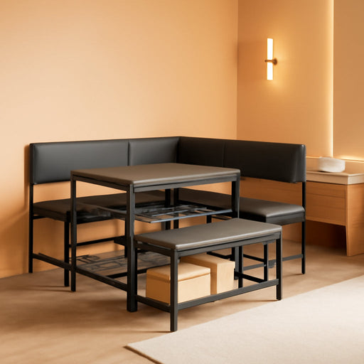 Kitchen Breakfast Nook Table Set with Soft Seat, Corner Dining Table Set for 4-6 People, Dining Room Sets for 4, Space Saving Kitchen Booth Seating with Table for Small Space, Deep Grey