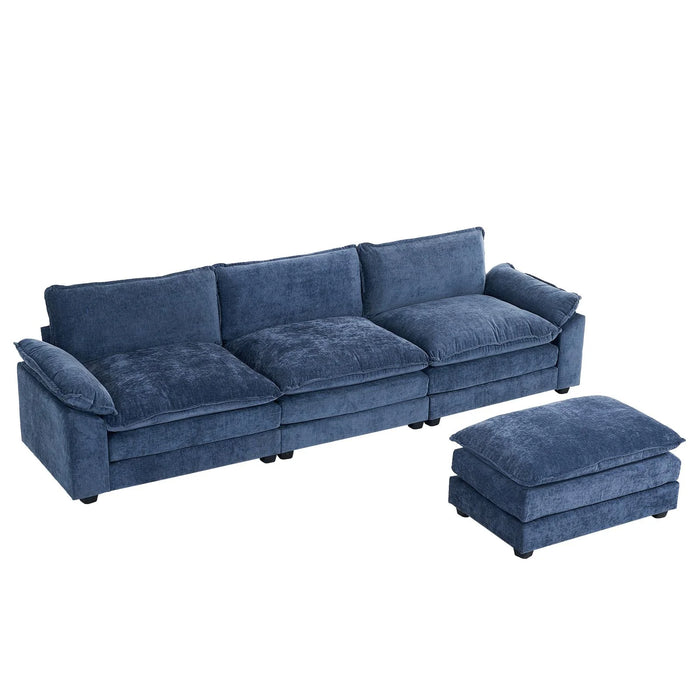 Convertible Sectional Sofa with Chaise L Shaped Couch with Ottoman Reversible 3-Seat Sofa Sectional Couch Sets for Apartment Gray-Blue