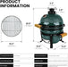 13-Inch Ceramic Kamado Grill, Waterproof Vent Cap, Green | Charcoal-Fired Tabletop Kamado with a Waterproof Vent Cap That Helps Shield the Top Vent from Rain during Outdoor Cooking.