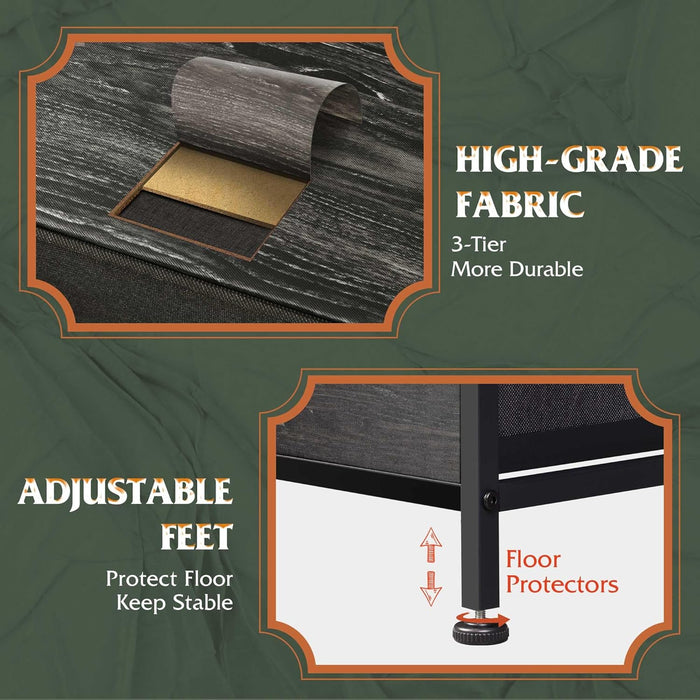 Dresser for Bedroom with 5 Drawers, Wide Chest of Drawers, Fabric Dresser, Storage Organizer Unit with Fabric Bins for Closet, Living Room, Hallway, Charcoal Black Wood Grain Print