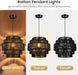 Black Boho Rattan Chandelier With Handwoven Shades