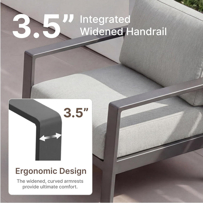 Aluminum Outdoor Patio Furniture Set with Coffee Table,4 Seater Patio Conversation Sets with Washable Thick Cushions,Outdoor Sectional Furniture Set for Poolside, Balcony,Gray Aluminum Frame