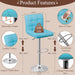 Set of 4 Adjustable Swivel Barstools, Modern PU Leather Kitchen Counter Bar Stools, Square Back Bar Stool (Blue)