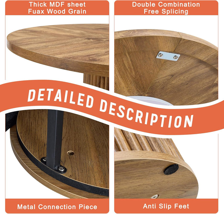 round Dining Table Set for 4, Wooden round Table 5-Piece with Modern Farmhouse Dining Table and 4 Suede Leather Chairs for Kitchen Dining Room, Wooden Table + 4 Brown Chairs