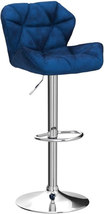 Breni Velvet Diamond Tufted Swivel Adjustable Height Barstools, Set of 2, Blue