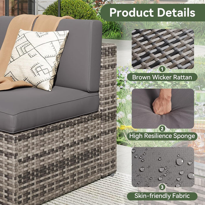 8-Piece Patio Furniture Set with 40” Fire Pit Table Wicker Rattan Conversation Set Outdoor Sectional Sofa with Removable Cushions and Coffee Table (8 PCS Gray)