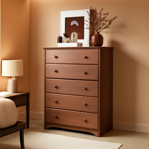 100% Solid Wood 5-Drawer Chest, Mocha. Requires Assembly