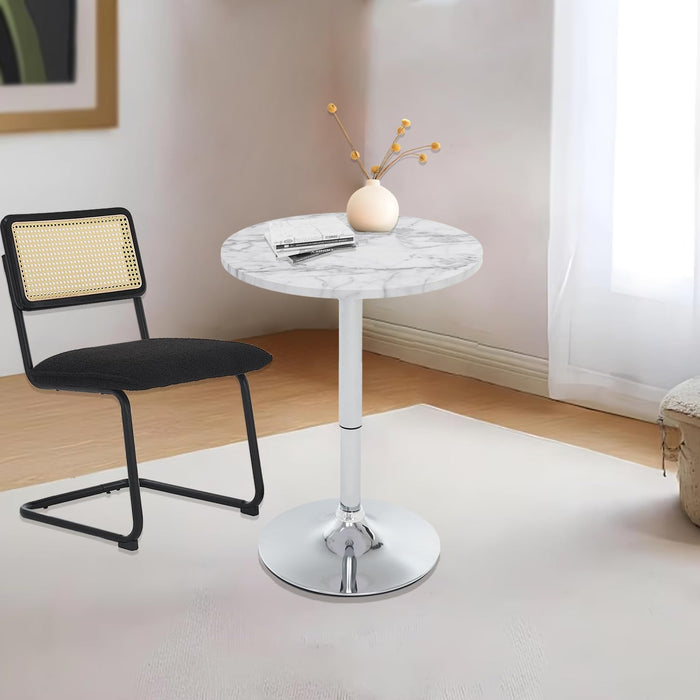 Round Bar Table Height Adjustable with MDF Top, 23.6" Small Breakfast Dining Tables Modern Cocktail Bar Table with 360 Swivel for Suitable, Kitchen, Living Room, Restaurant White